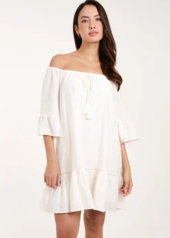 Blue Vanilla Ivory On Off Shoulder Tunic Dress