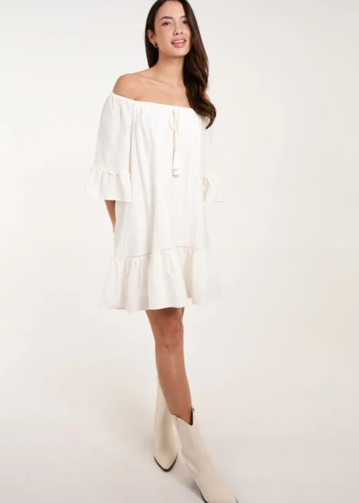 Blue Vanilla Ivory On Off Shoulder Tunic Dress