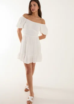 Blue Vanilla Ivory Puff Ball Mini Dress