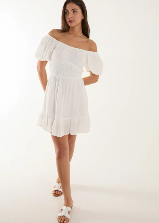 Blue Vanilla Ivory Puff Ball Mini Dress