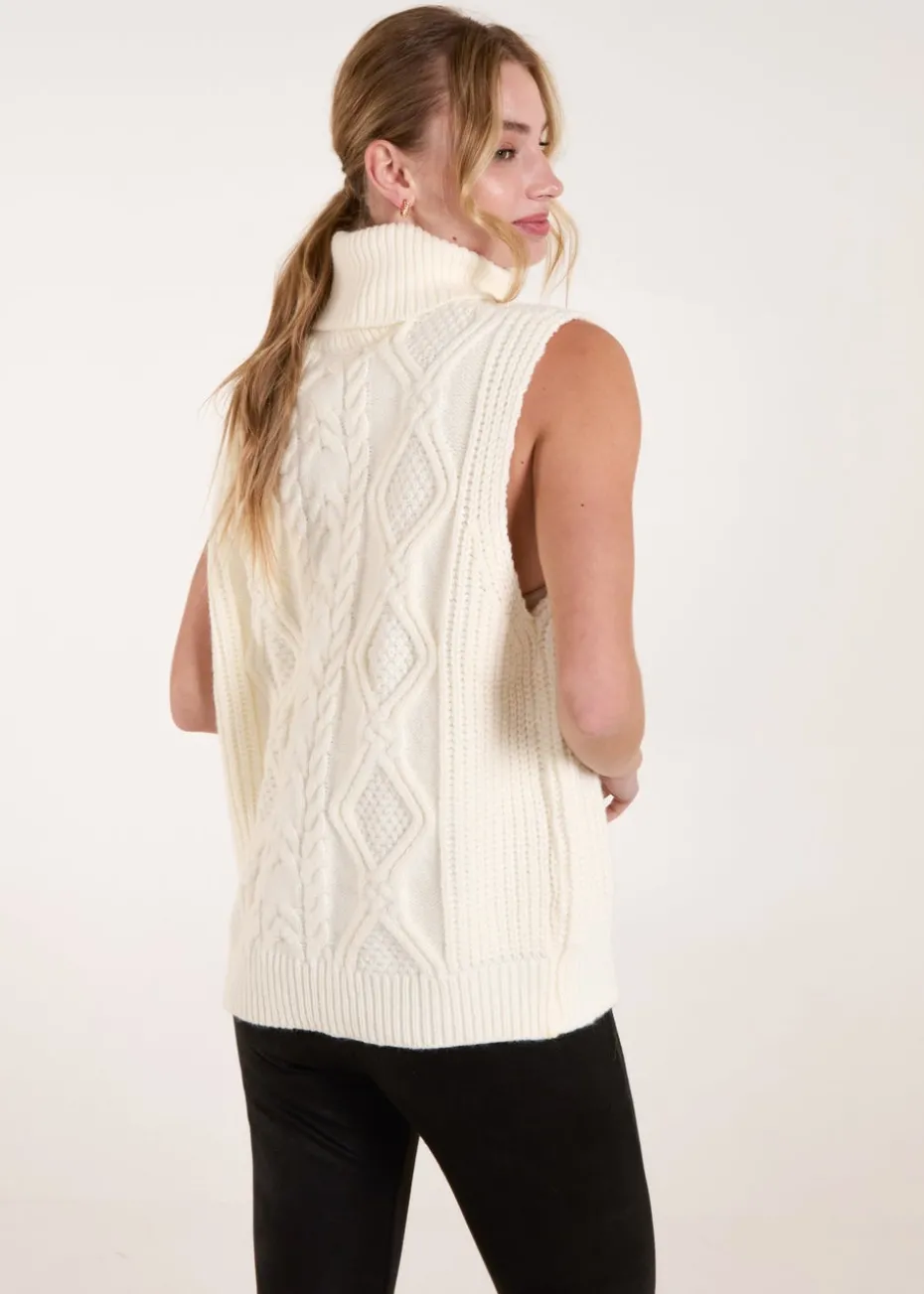 Blue Vanilla Ivory Roll Neck Cable Knit Vest