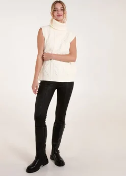 Blue Vanilla Ivory Roll Neck Cable Knit Vest