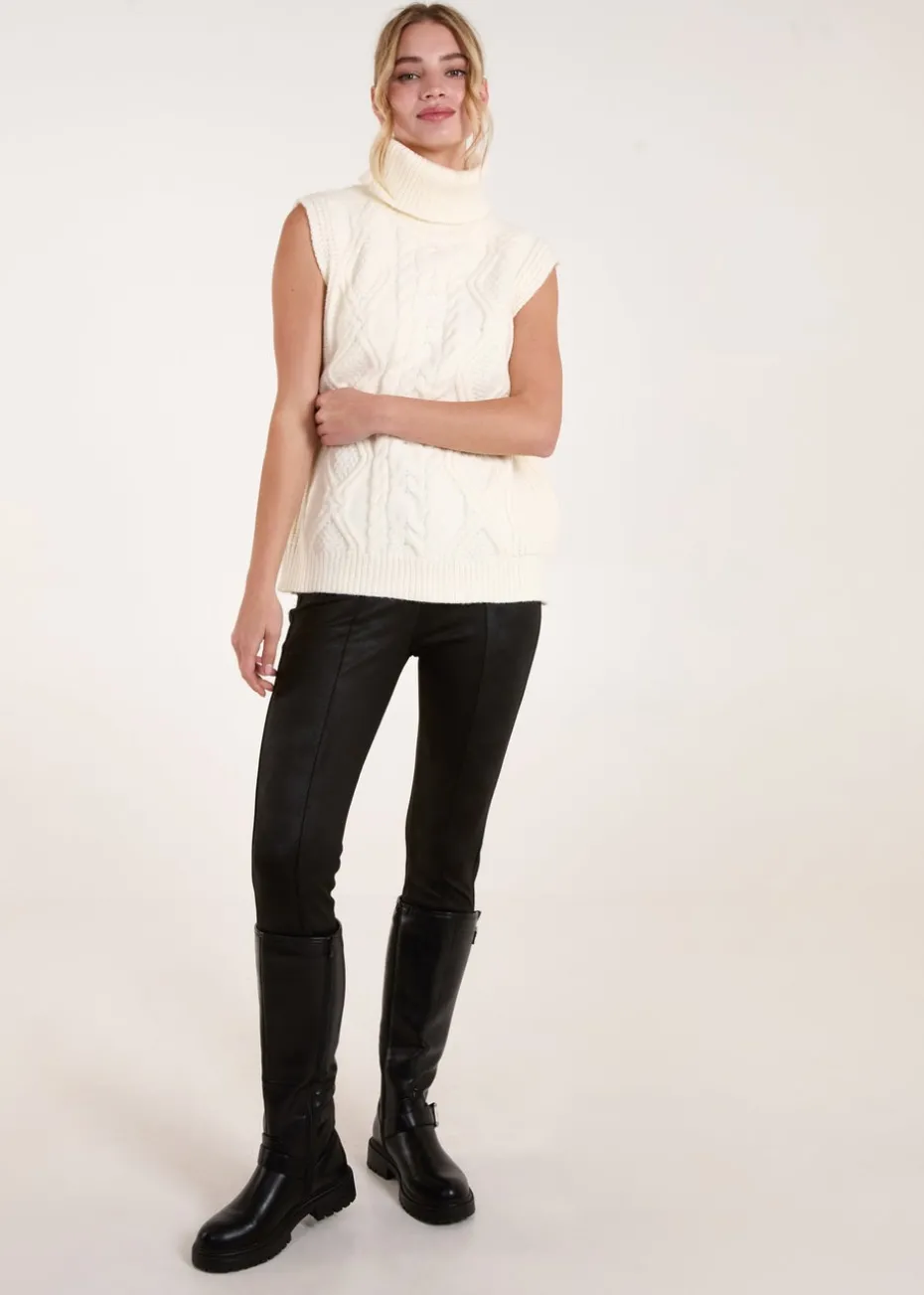 Blue Vanilla Ivory Roll Neck Cable Knit Vest