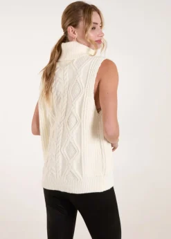 Blue Vanilla Ivory Roll Neck Cable Knit Vest