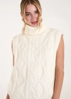 Blue Vanilla Ivory Roll Neck Cable Knit Vest