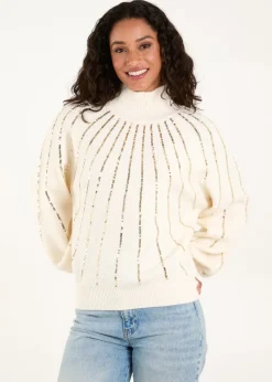Blue Vanilla Ivory Sequin High Neck Jumper