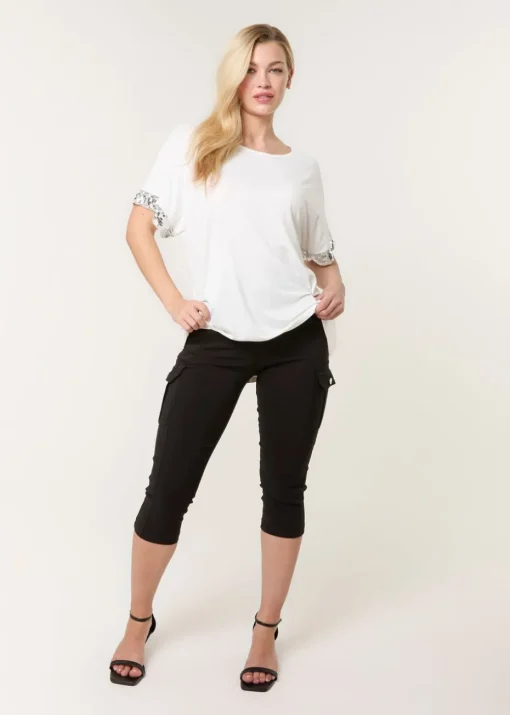 Blue Vanilla Ivory Sequin Trim Oversized Top