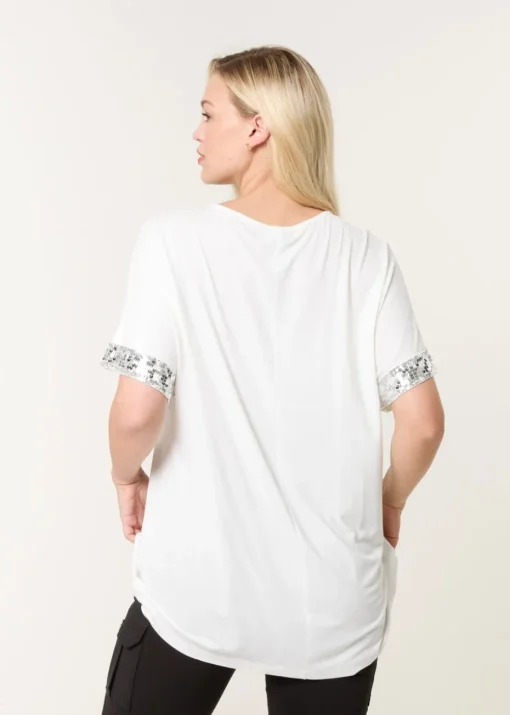 Blue Vanilla Ivory Sequin Trim Oversized Top