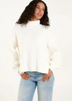 Blue Vanilla Ivory Textured High Neck Jumper