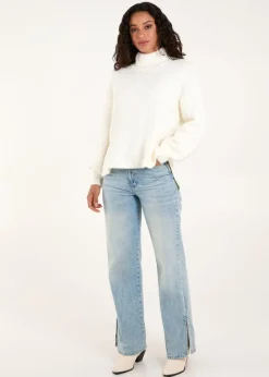 Blue Vanilla Ivory Textured High Neck Jumper
