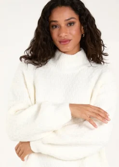Blue Vanilla Ivory Textured High Neck Jumper