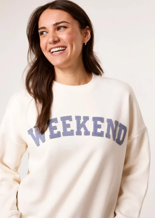 Blue Vanilla Ivory Weekend Denim Applique Sweatshirt