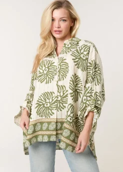 Blue Vanilla Khaki Abstract Oversized Shirt