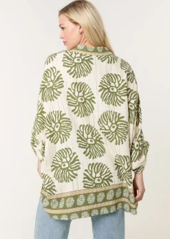 Blue Vanilla Khaki Abstract Oversized Shirt