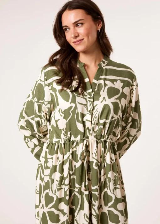 Blue Vanilla Khaki Abstract Floral Print Maxi Dress