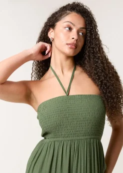 Blue Vanilla Khaki Bandeau Tiered Midi Dress