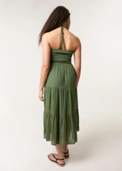 Blue Vanilla Khaki Bandeau Tiered Midi Dress