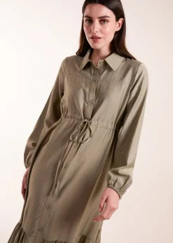 Blue Vanilla Khaki Belted Midi Dress