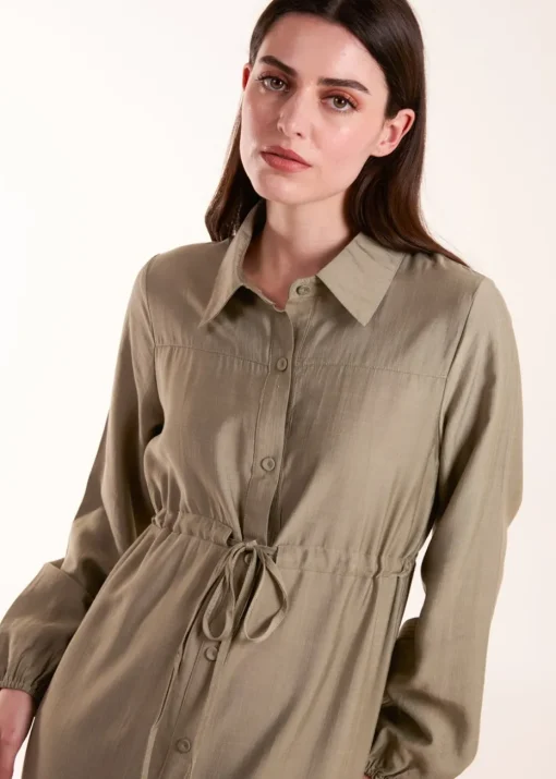Blue Vanilla Khaki Belted Midi Dress