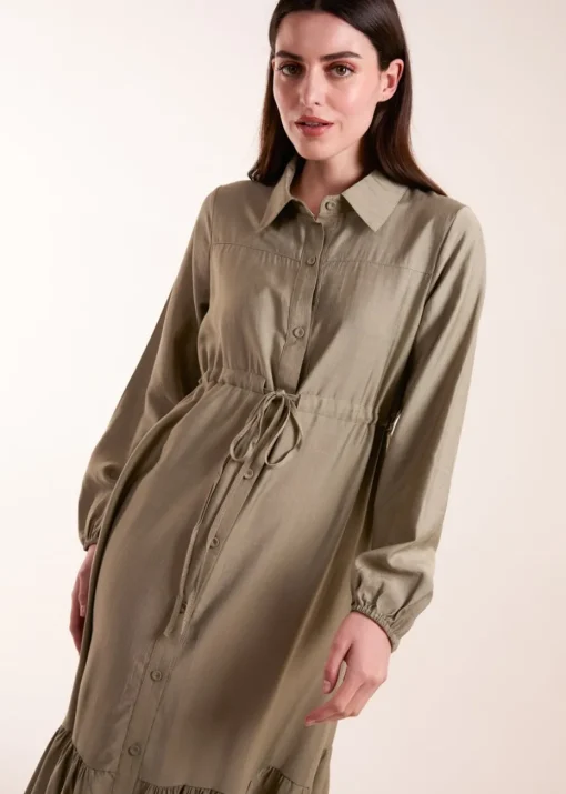 Blue Vanilla Khaki Belted Midi Dress