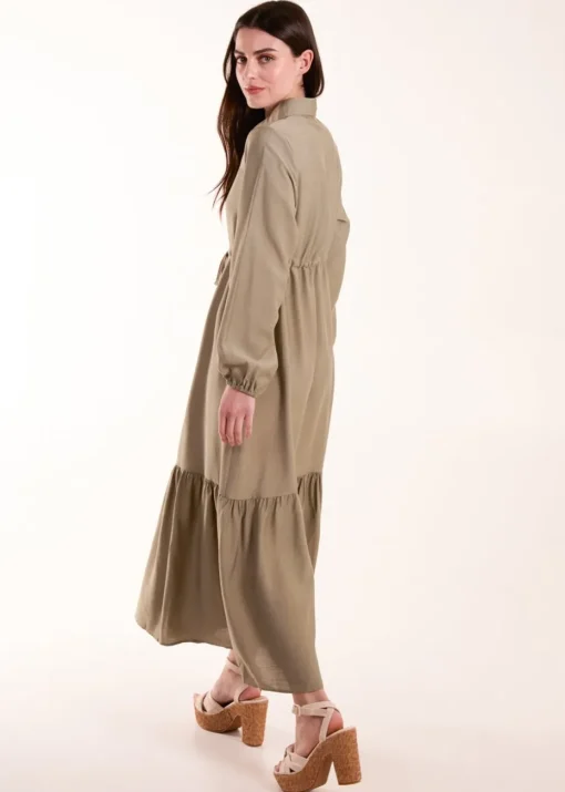 Blue Vanilla Khaki Belted Midi Dress