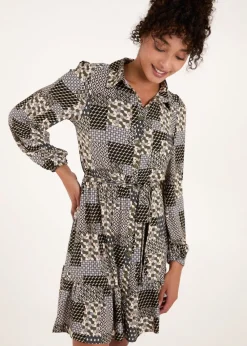 Blue Vanilla Khaki Belted Mini Shirt Dress