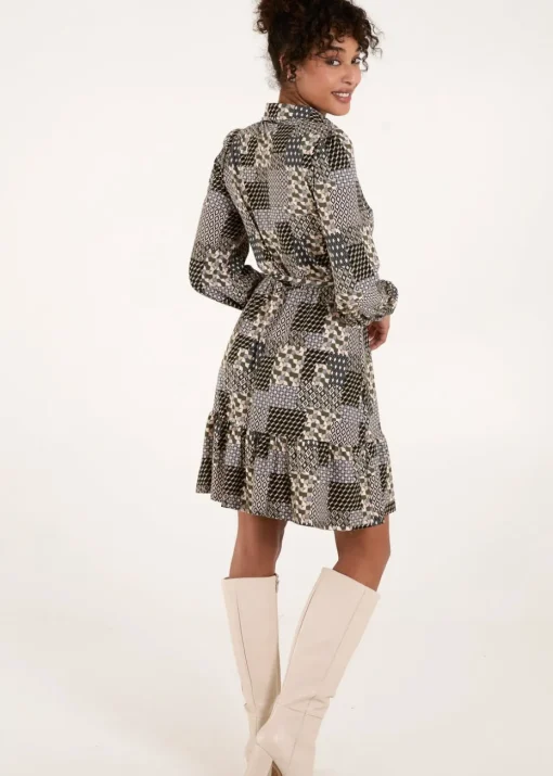 Blue Vanilla Khaki Belted Mini Shirt Dress