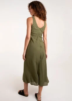 Blue Vanilla Khaki Bias Cut Midi Dress