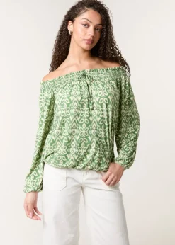 Blue Vanilla Khaki Bubble Hem Bardot Top