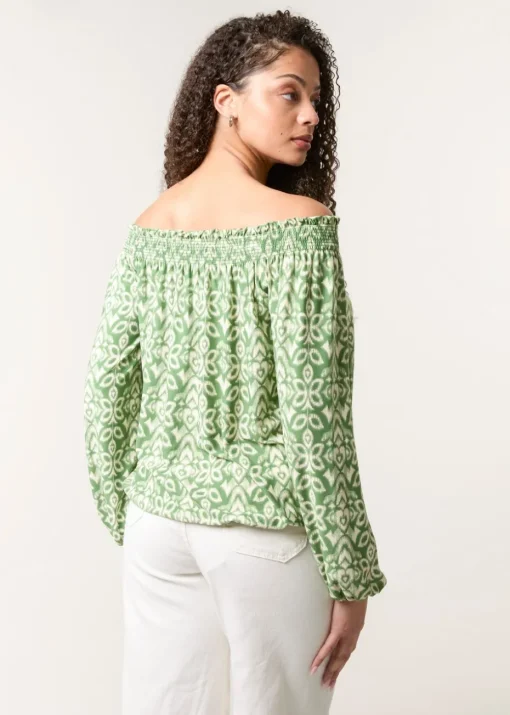 Blue Vanilla Khaki Bubble Hem Bardot Top