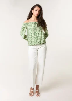 Blue Vanilla Khaki Bubble Hem Bardot Top