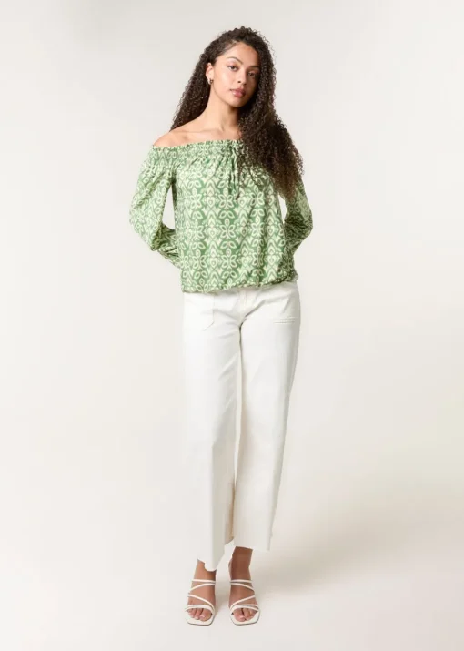Blue Vanilla Khaki Bubble Hem Bardot Top