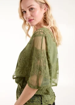 Blue Vanilla Khaki Butterfly Print Blouse