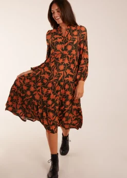 Blue Vanilla Khaki Collar Trapeze Midi Dress