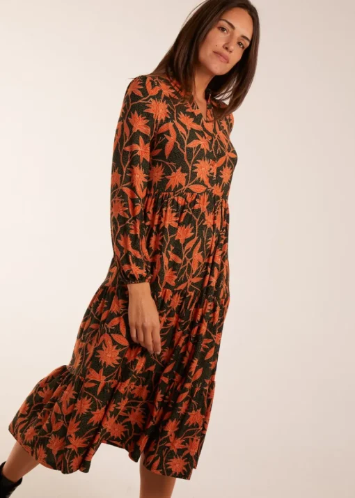 Blue Vanilla Khaki Collar Trapeze Midi Dress