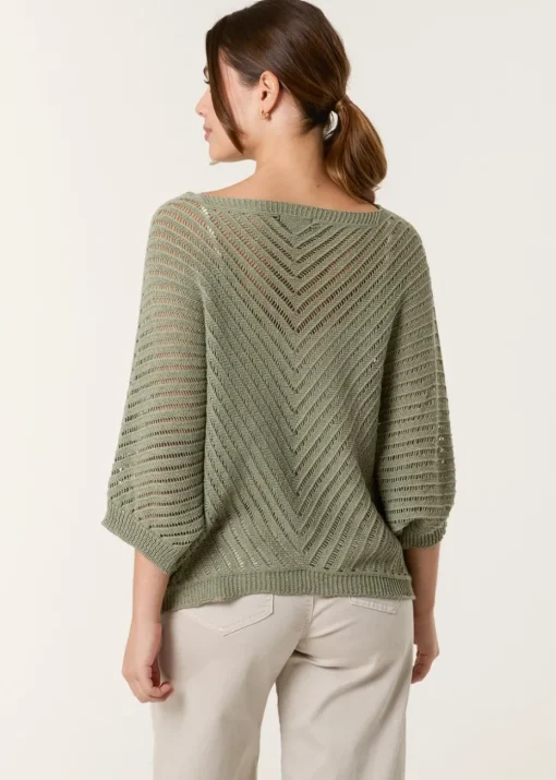 Blue Vanilla Khaki Crochet V Neck Jumper