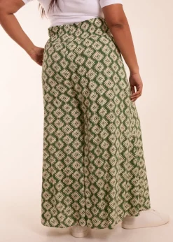 Blue Vanilla Khaki Curve Shirred Wide Leg Aztec Trouser