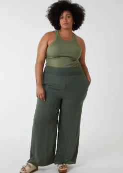 Blue Vanilla Khaki Curve Wide Leg Trousers