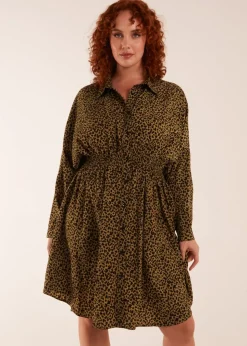Blue Vanilla Khaki Curve Leopard Shirt Dress