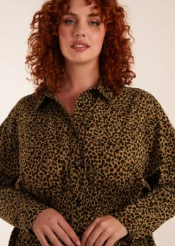 Blue Vanilla Khaki Curve Leopard Shirt Dress