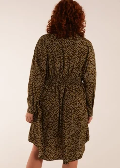 Blue Vanilla Khaki Curve Leopard Shirt Dress