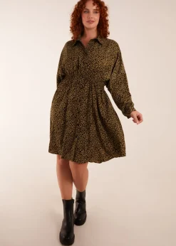 Blue Vanilla Khaki Curve Leopard Shirt Dress