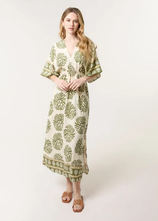 Blue Vanilla Khaki Elasticated V-Neck Dress