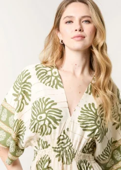 Blue Vanilla Khaki Elasticated V-Neck Dress