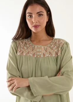 Blue Vanilla Khaki Embroidered Top