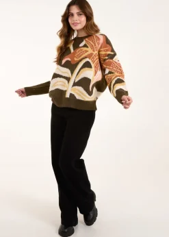 Blue Vanilla Khaki Glitter Flower Knit Jumper