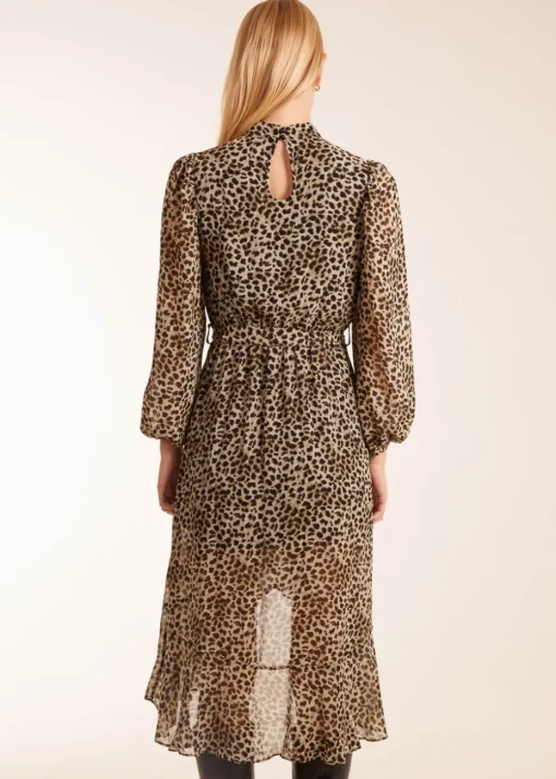 Blue Vanilla Khaki High Neck Wrap Midi Dress