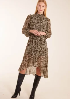 Blue Vanilla Khaki High Neck Wrap Midi Dress