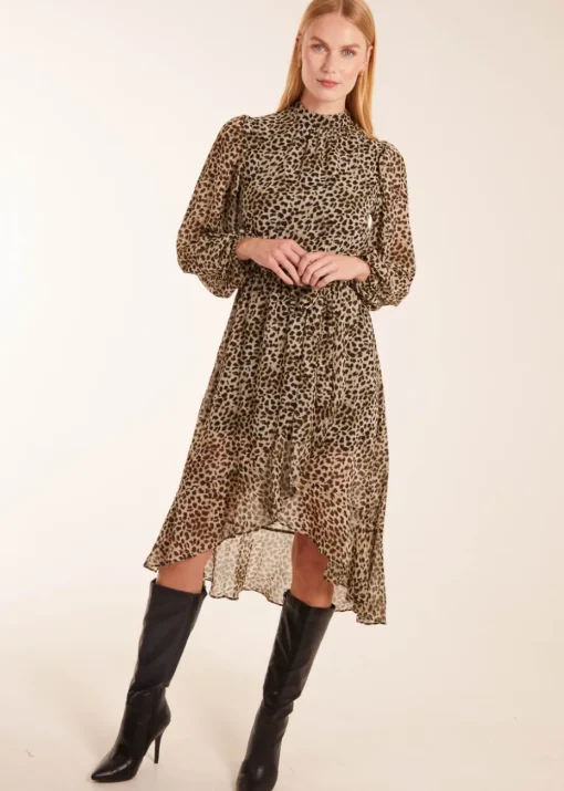 Blue Vanilla Khaki High Neck Wrap Midi Dress