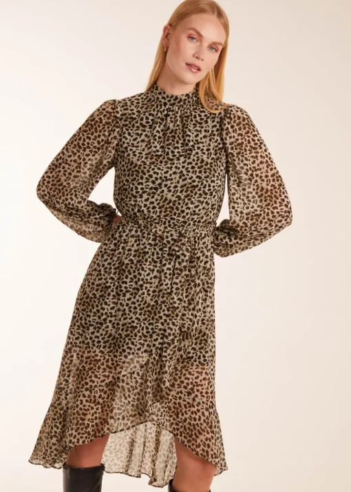Blue Vanilla Khaki High Neck Wrap Midi Dress